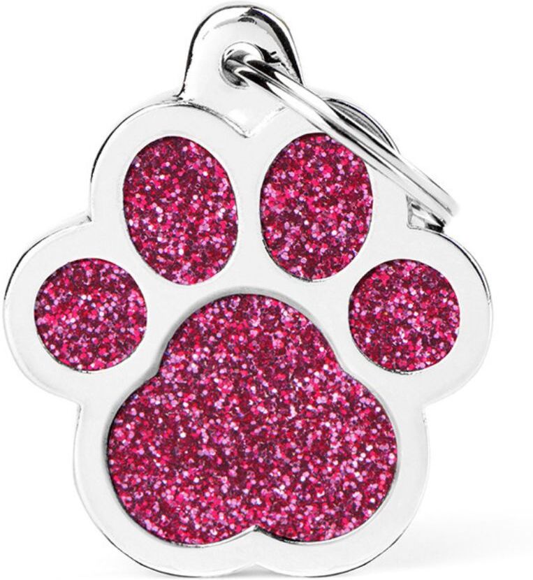 MyFamily Medaglietta per Cani Personalizzabile Zampa Glitter Shine Rosa L