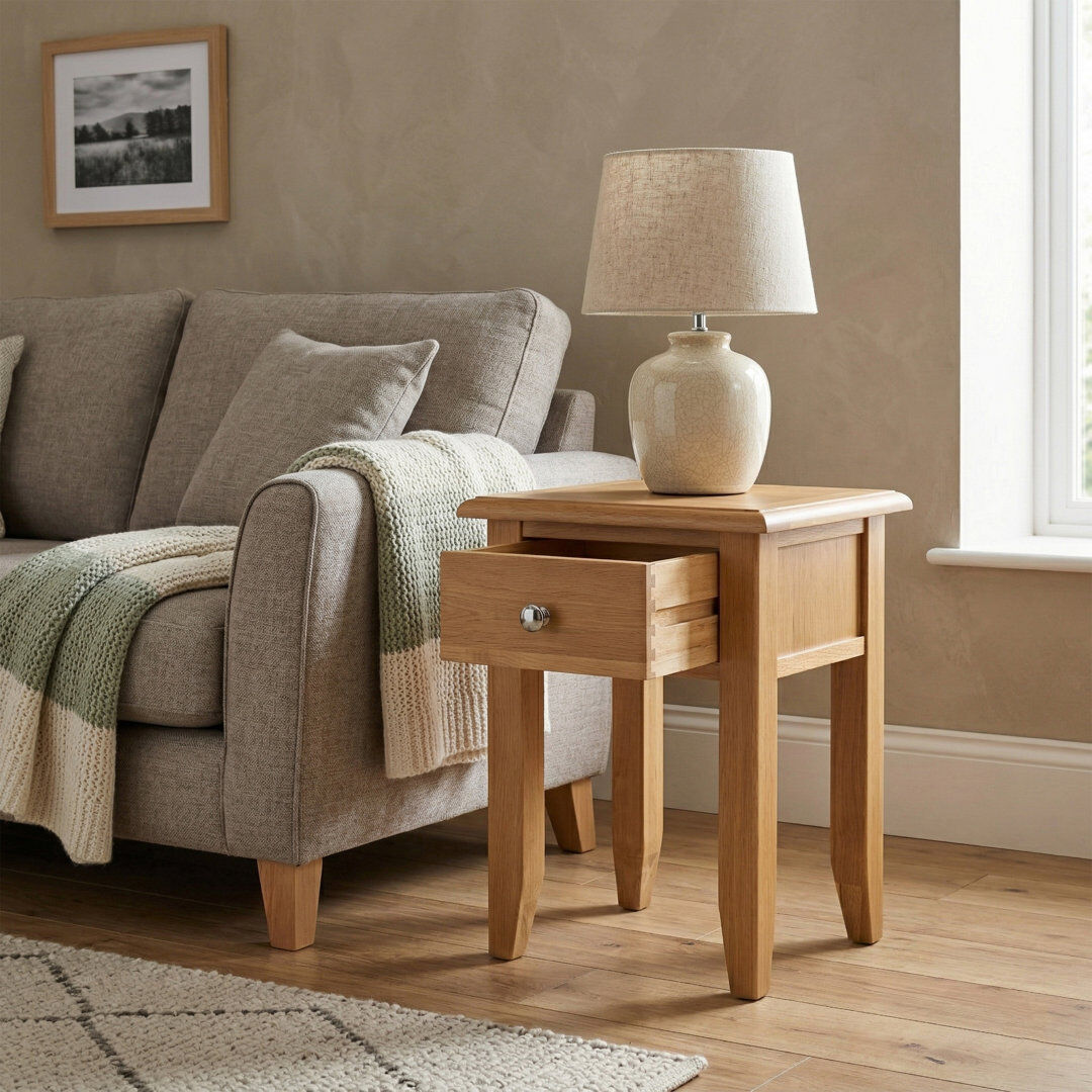 Rosalind Wheeler Censu Solid Wood Top Four Leg Rectangular Side Table Oak Wood 50cm H X 42cm W X 36cm D