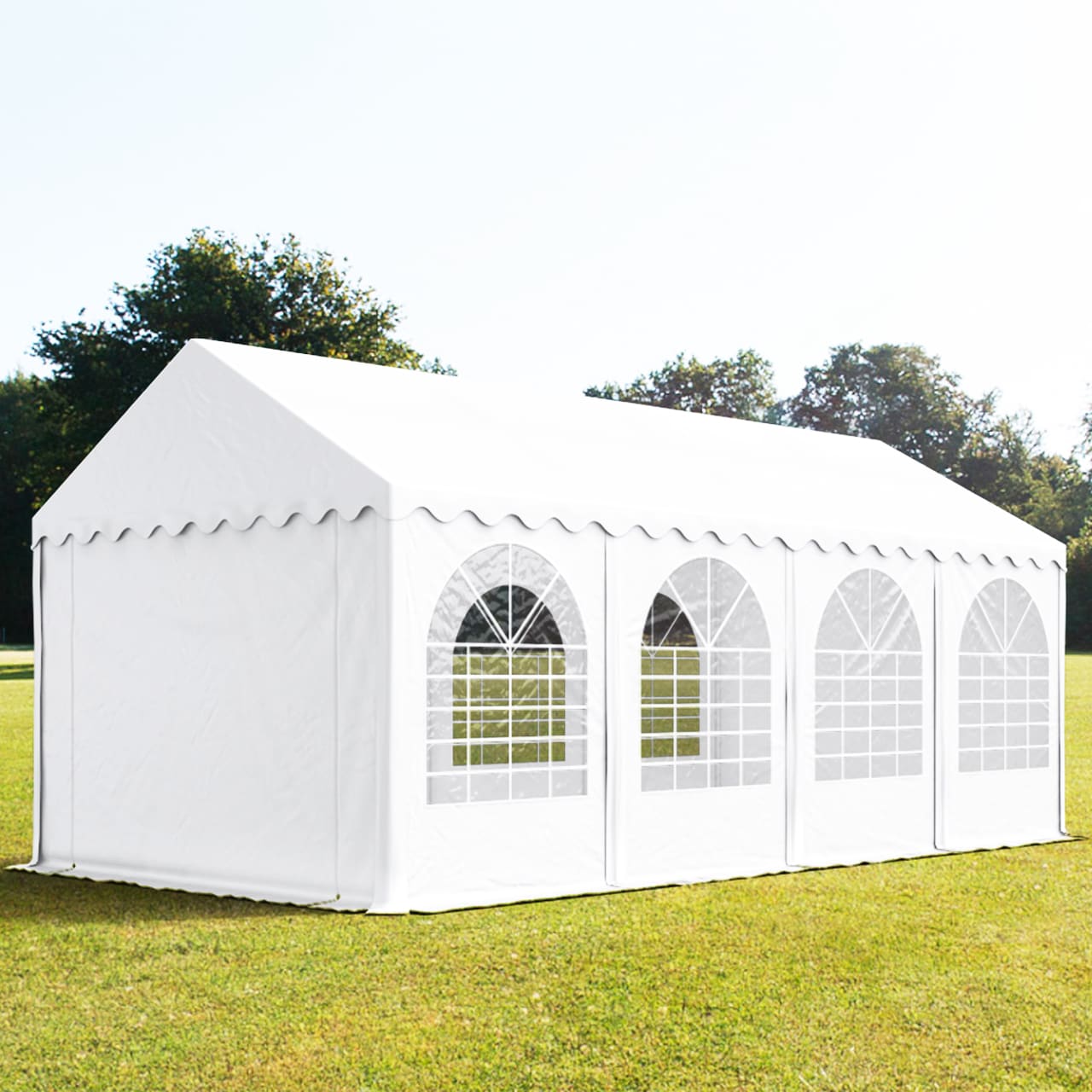 TOOLPORT 4x8m Partyzelt, PVC-Plane, weiß, mit Bodenrahmen - (7852)