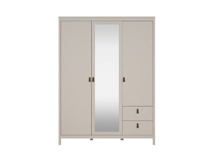 CALICOSY - Armoire 3 portes dont 1 miroir et 2 tiroirs blanc L150 cm - BARCELONE - Taupe