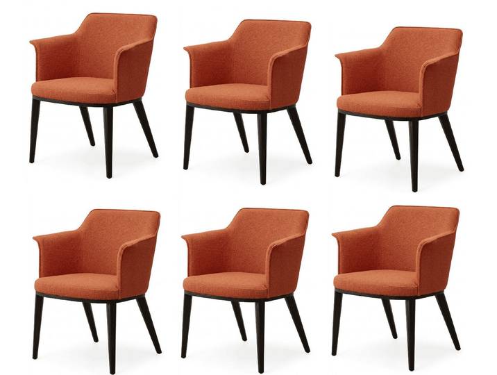 JVmoebel Sitzgruppe Exzellenter Armlehnenstühle 6x Set Orange Strukturstoff Esszimmerstuhl, (6-tlg., 6-tlg)