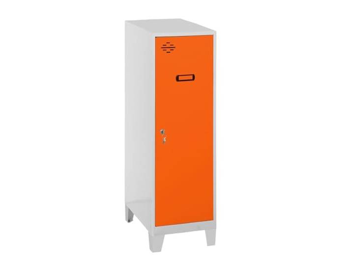 Simon Rack Simonlocker Kommode, klein, 1015 x 300 x 500 mm, Amario aus Metall, mit Schlüssel, Grau/Orange