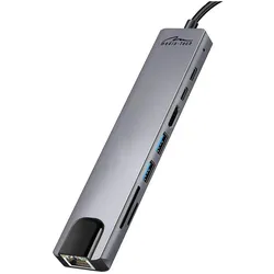 Media-Tech MT5046 (USB-C, 8 Ports), Dockingstation + USB Hub, Grau