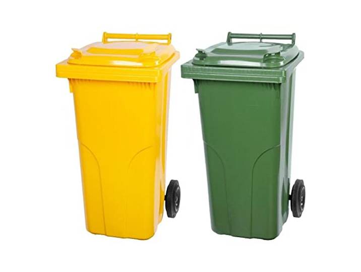 PROREGAL SuperSparSet 2x 2-Rad-Mülltonne MGB HDPE-Kunststoff 120 Liter Gelb & Grün Mülltonne, Müllgroßbehälter, Mülleimer, Abfalltonne, Müllbehälter, Universaltonne