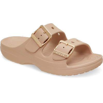 Pantolette CROCS "Saturday Metallic Buckle Sandal W", Damen, Gr. 42, Croslite™, beige (blush), Schuhe Pantolette, Sommerschuh, Urlaubsschuh, Strandschuh, Schlappen mit Schnallen