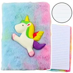 Mit Plüsch gefüttertes Notizbuch mit einem bunten 3D-Einhorn