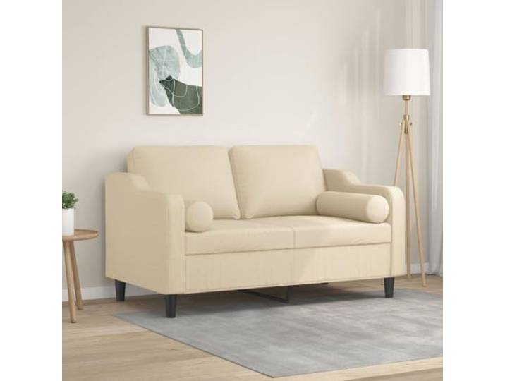 HEFZGDB Modernes 2-Sitzer-Sofa 120 cm Creme Stoff mit Zierkissen – Robustes Metallgestell & Abnehmbare Bezüge für Langlebigkeit und Atmungsaktivität, Bequeme Polsterung und Stabile
