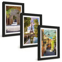 BILDER SET 3er Set - 20x30 cm Schwarzer Rahmen - Straßen der Eiffel-Architektur