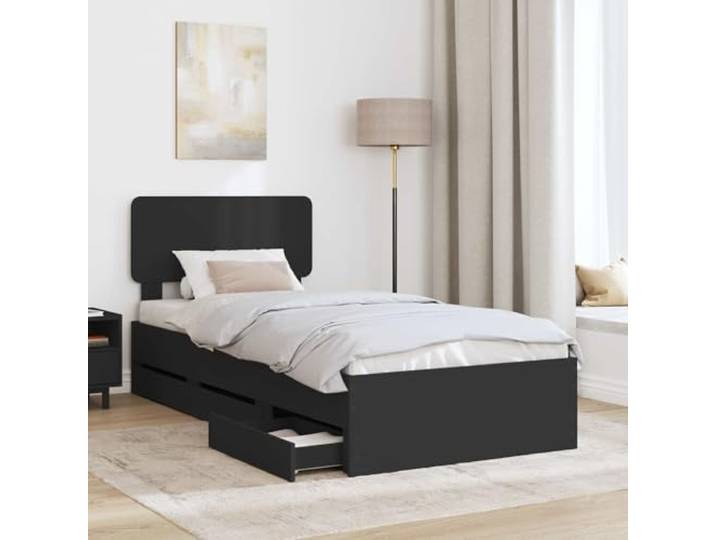 SKTQYQO Bettgestell, schwarz, 90 x 200 cm, aus technischem Holz Mit Schubladen, verstellbarem Kopfteil, festen Latten, pflegeleicht
