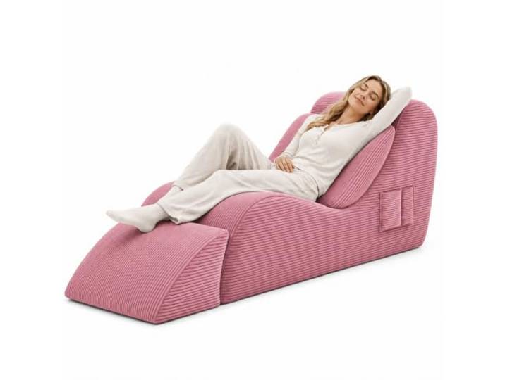 JSWHYBD Yoga Stuhl Erwachsene 175 cm, Ergonomische Chaiselongue Geschwungenes Bodensofa aus Cord für Yoga, Stretching, Meditation, Pilates und Entspannung(Pink)