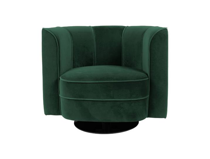 Fauteuil lounge en velours vert, fixe, uni - Dutchbone, Flower -