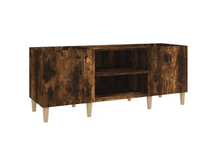 HKLGBVCR Scheibenschrank, rauchfarbene Eiche, 121 x 38 x 48 cm, aus Holz Plattenspieler-Schrank, LP-Aufbewahrung, TV-Schrank, Seitenschrank, Aktenschrank, Schreibtisch, Holzbeine