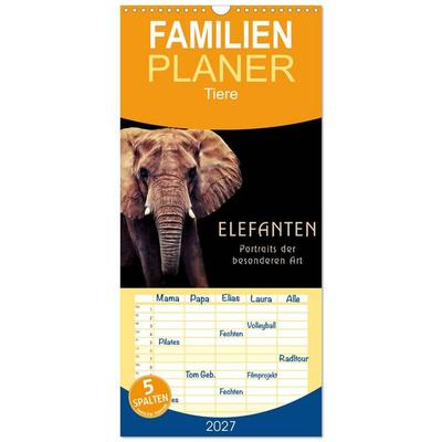 Familienplaner 2027 - Elefanten - Portraits der besonderen Art mit 5 Spalten (Wandkalender, 21 x 45 cm) CALVENDO