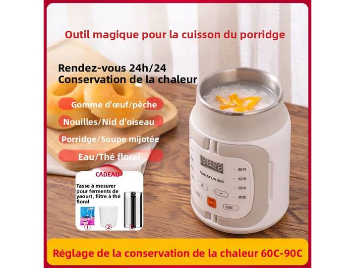 SUNATUR 600ml 700W Cuiseur Électrique Multifonctionnel : Cuiseur à Riz, Mijoteuse, Mini Cuiseur à Bouillie, Mijoteuse Portable, Mijoteuse à Soupe