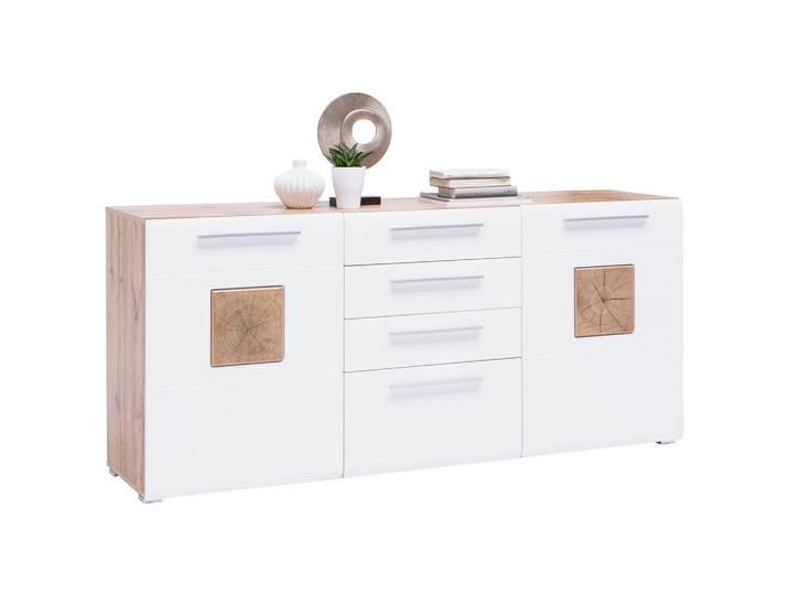 Hom`in Sideboard, Weiß, Eiche, Kunststoff, 4 Fächer, 4 Schublade(n) Schubladen, 180x82x43 cm, Beimöbel erhältlich, Wohnzimmer, Kommoden & Sideboards, Sideboards