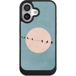 Nivocase Hülle für Apple iPhone 17 Handyhülle NIVOcore Case Schwarz Mond Vogel türkis (Apple iPhone 17), Smartphone Hülle, Schwarz, Türkis