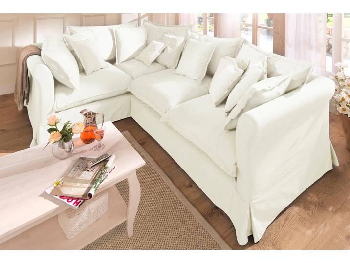 Ecksofa HOME AFFAIRE Luise L-Form , beige, B:275cm H:75cm T:192cm, Struktur 100% Polyester, Sofas, Ecksofa, mit vielen losen Kissen und abnehmbarer Husse