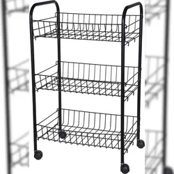 Küchenwagen Kücheninsel Servierwagen mit 3 Körben Schwarz 63x40x26cm