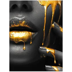 POSTER Frau - Schwarz - Gold - Gesicht - Lippen Deko Wohnzimmer 60x80 cm