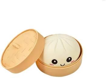 Uplift Treasures Creative Gift Dumpling Squishy Toy With Bamboo Steamer Box small Beige
