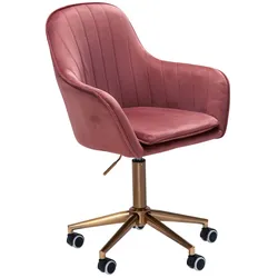 KADIMA DESIGN Schreibtischstuhl Samt Rosa, Design Drehstuhl mit Lehne, Arbeitsstuhl 120 kg Höhenverstellbar, Schalenstuhl mit Rollen, Stuhl