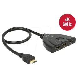 DELOCK 18600 - HDMI Switch, 3x HDMI Buchse auf HDMI Stecker, 4K