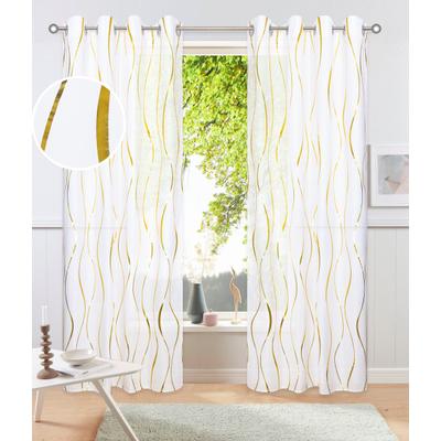Gardine OTTO HOME "Quinnton", gold (weiß, goldfarben), B:140cm H:245cm, Polyester, Polyester, Gardinen, Gardine, Metallic-Akzente, Gardine, mittelleichter Stoff, halbtransparent