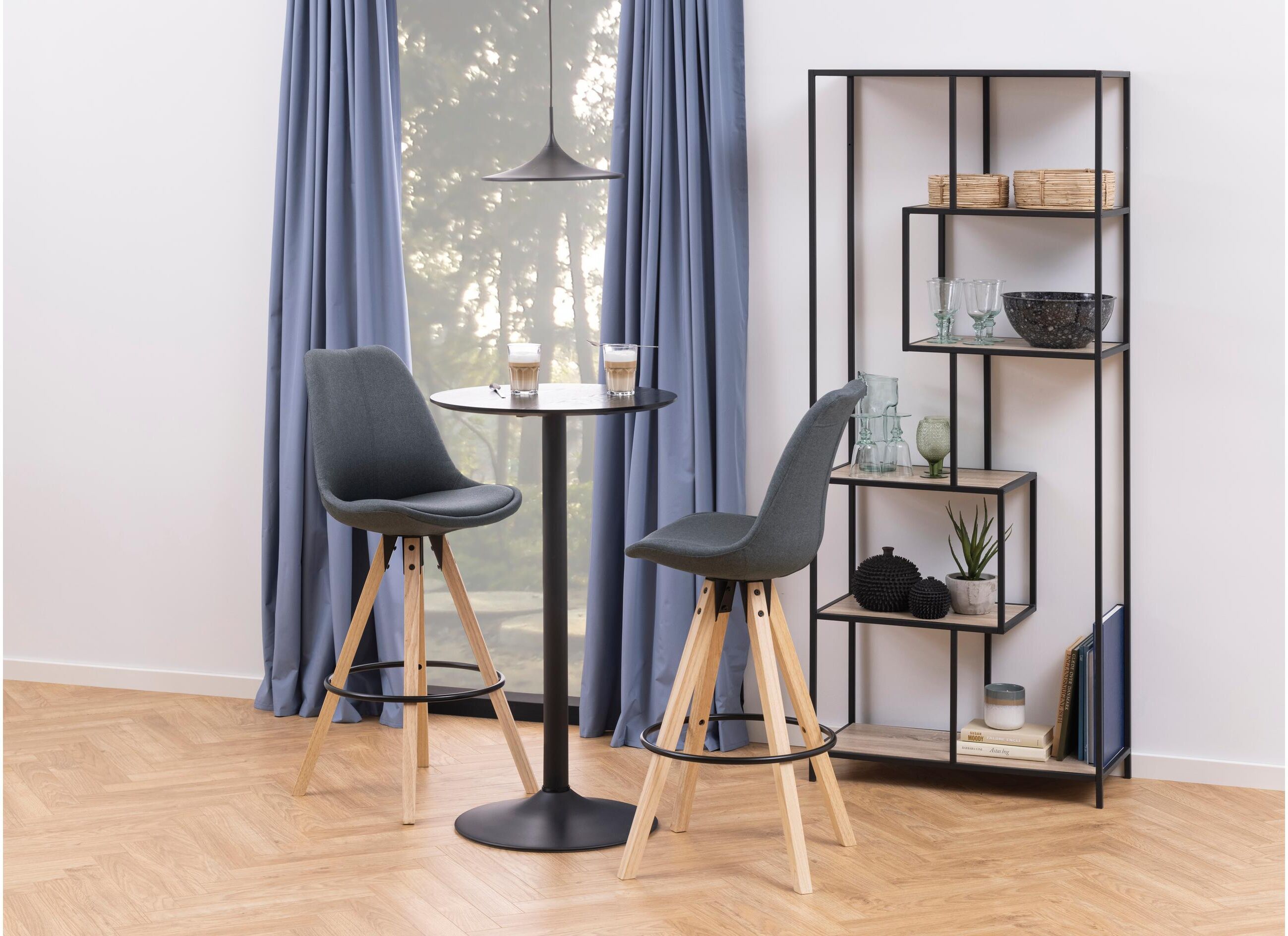 Regal AC DESIGN "Seaford", schwarz (eiche, schwarz), B:77cm H:185cm T:35cm, MDF, Stahl, Regale, Regal eiche, schwarz B/H/T: 77cm x 185cm x 35cm
