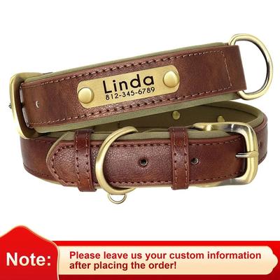 Customized Padded PU Leather Nameplate Collar coffee xl