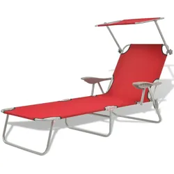 Helloshop26 - Sonnenliege Deckstuhl Gartenbett Terrassenmöbel 189 cm mit rotem Stahldach 02_0012269