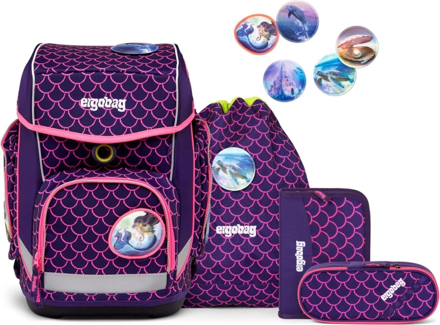 ergobag Schulranzen Lumi-Edition Cubo-Set 5-teilig PerlentauchBär violett