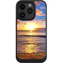 Nivocase Hülle für Apple iPhone 15 Pro Handyhülle NIVOcore Case Schwarz Meer Sonnenuntergang Strand (Apple iPhone 15 Pro), Smartphone Hülle, Schwarz