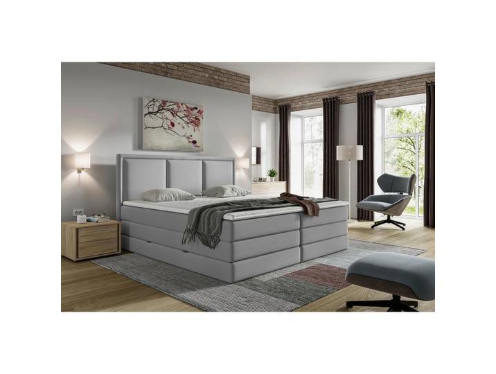 Boxspringbett, Grau, 180x200 cm, Textil, Bettkasten & Gepolstertes Kopfteil, Klassisch, MID.YOU