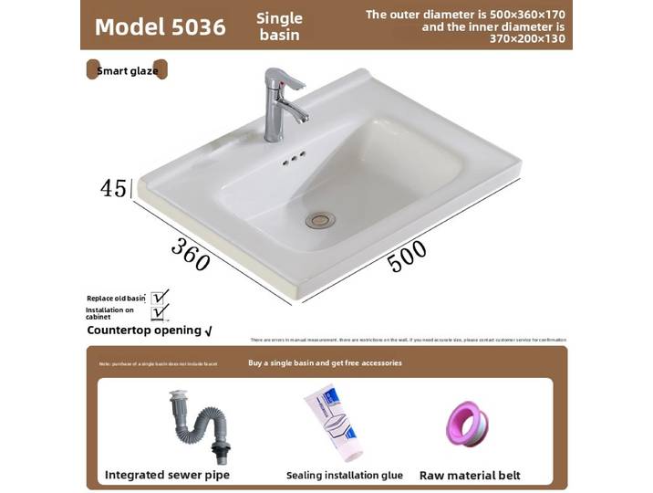 Lavabo en céramique semi-encastré, lavabo simple intégré, lavabo d'armoire, lavabo de salle de bains