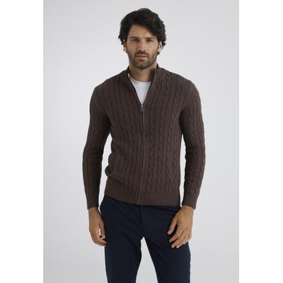Strickjacke FELIX HARDY "Strickjacke mit Zopfmuster", Herren, Gr. M, braun, 100% Baumwolle, Strickjacken Strickjacke