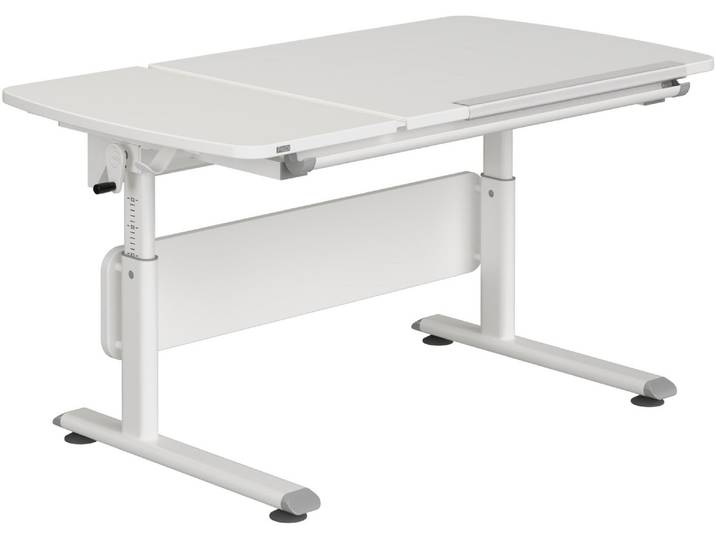 Kinderschreibtisch PAIDI DIEGO CURVED GT, Schülerschreibtisch, ergonomisch, mitwachsend , weiß (kreideweiß, weiß, weiß, kreideweiß), B:130cm H:79cm T:70cm, Tische, Kinderschreibtisch, stufenlos höhenverstellbar, geteilte Tischplatte neigbar