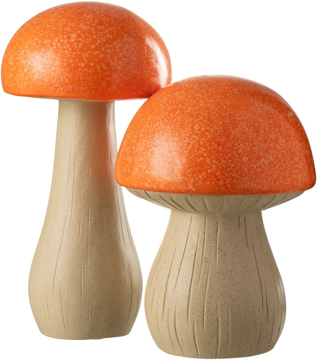 J-Line Decoratie Paddenstoel voor Buiten - Oranje - Set van 2