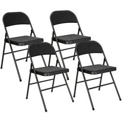 OKWISH Klappstuhl aus Metall und Polyester in Schwarz, gepolsterter Sitz, faltbar, 45x46x78 cm, belastbar bis 120 kg
