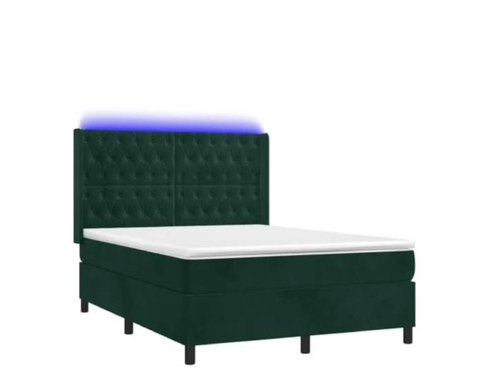 PUGYNBK Boxspringbett aus Samt, Dunkelgrün, 140 x 190 cm Verstellbares Kopfteil, LED-Lichter, Taschenfederkernmatratze, mit Schutz