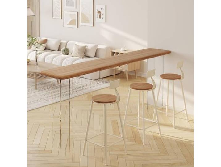 Massivholz Bartisch 5cm Acrylbeine Hoch Schmal Lang Stehtisch Modern 5cm Massivholzplatte mit Acrylbeinen für Küche Wohnzimmer Balkon Café(160cm/62.9in)