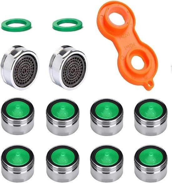 Allecto Premium Set van 8 M24 Kraan Perlators met Mengstuk in Chroom en Messing voor Keuken en Badkamer