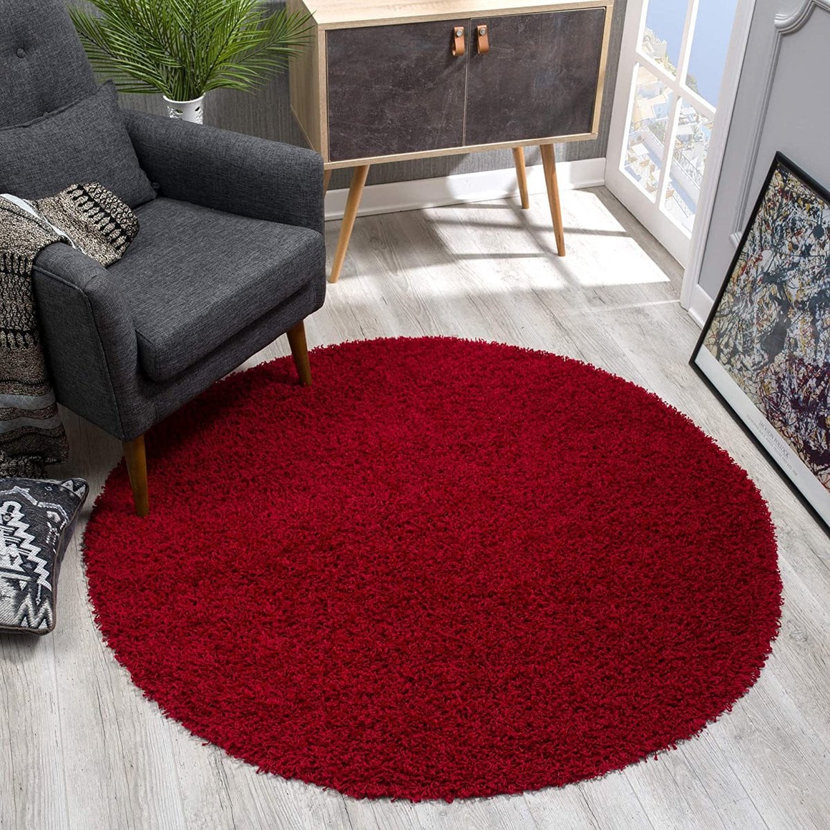 Rond vloerkleed van polypropyleen en polyester, effen ontwerp
