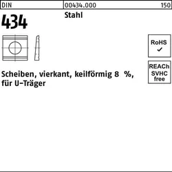 U-Scheibe DIN 434 vierkant keilförmig 9 Stahl Neigung 8% 100 Stück