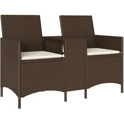 vidaXL Gartensofa 2-Sitzer mit Tisch und Kissen Braun Poly Rattan