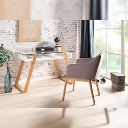 SalesFever Schreibtisch 110 x 55 cm| Glasplatte | furniertes Eichenholz | B 110 x T 55 x H 75 cm | weiß
