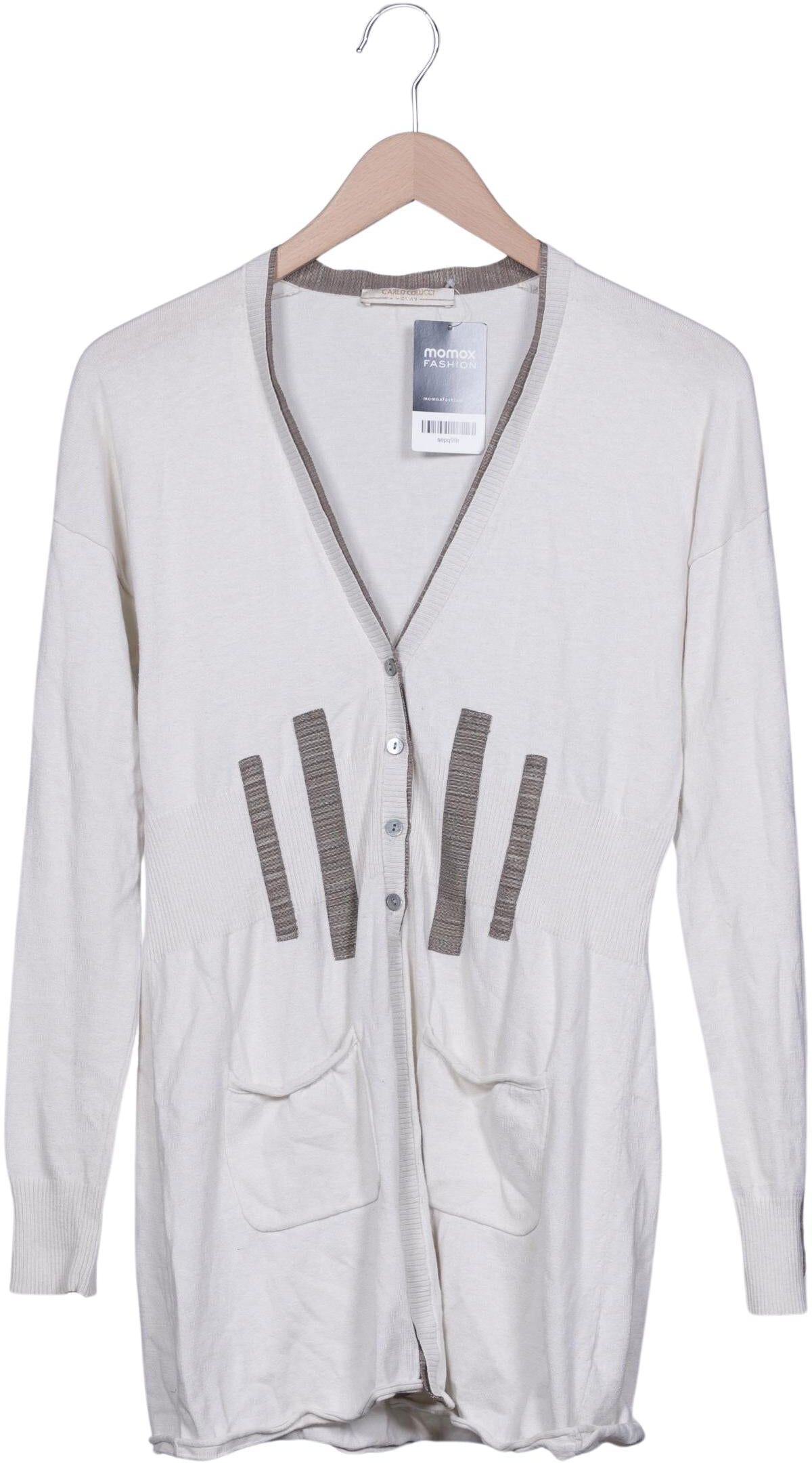 Carlo Colucci Damen Strickjacke, Cremeweiß, Gr. EU 38, Seide / Baumwolle / Kaschmir - Second Hand