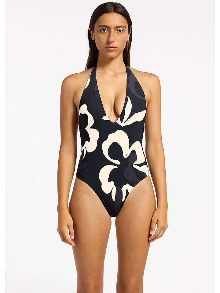 Jets Badeanzug in Schwarz/ Creme - XL