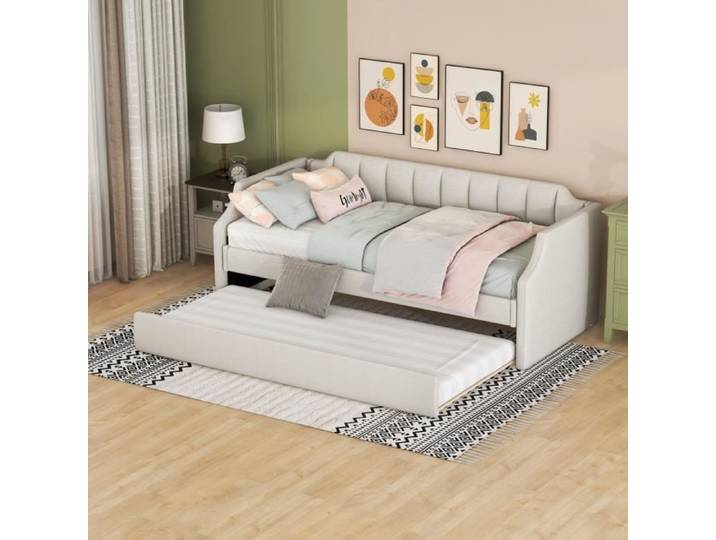 Lit de repos - Rembourré avec lit pliant - 90 x 200 cm - Beige - 1 place