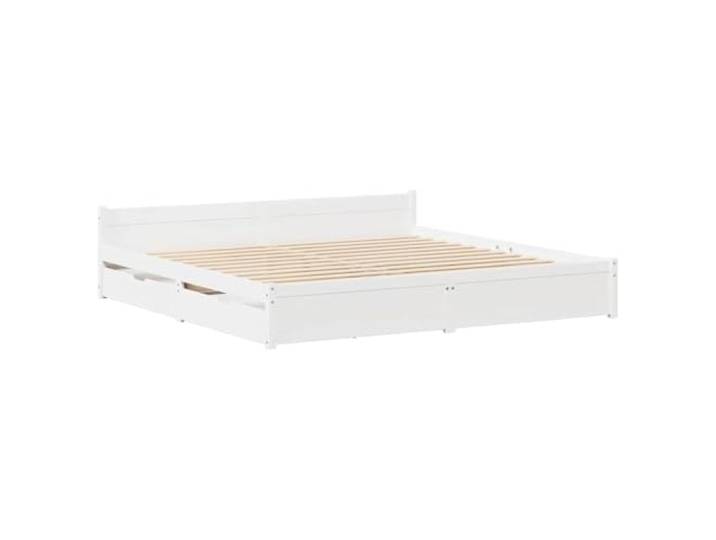 KTHLBRH Bett weiß 150 x 200 cm Massivholz Kiefer Mit 2 Schubladen auf Rollen, Lattenrost inklusive, Kopfteil, Struktur des Behälters