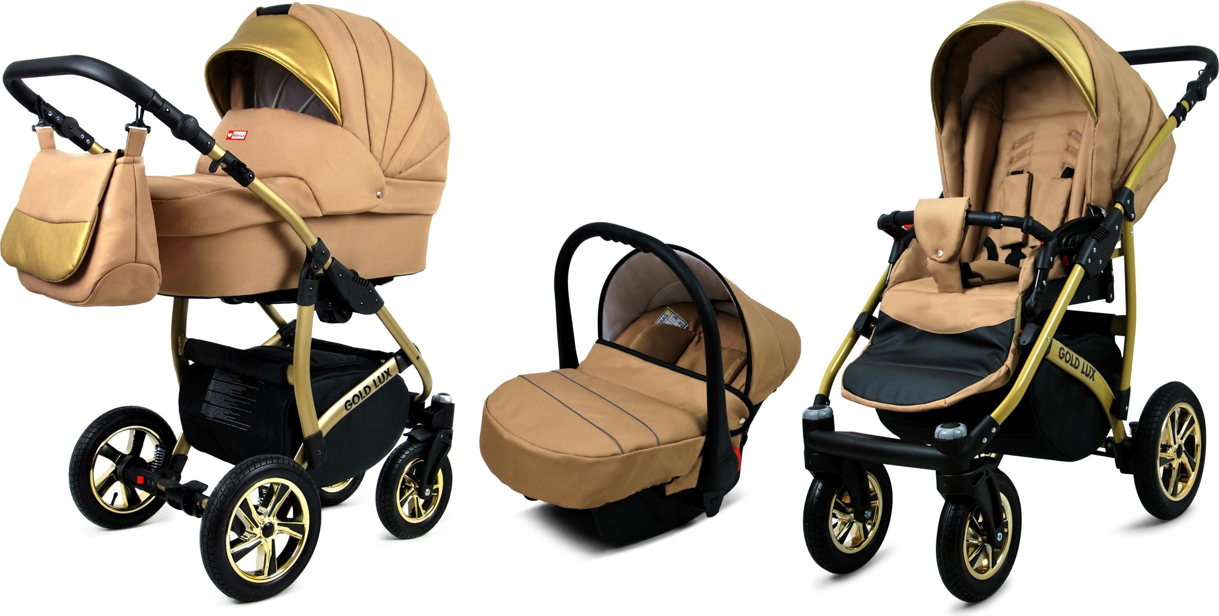 BabyLux Gold Lux | 3in1 Kinderwagen Set | Sand Pearl | Kombikinderwagen | Kinderwagenset | Bugg